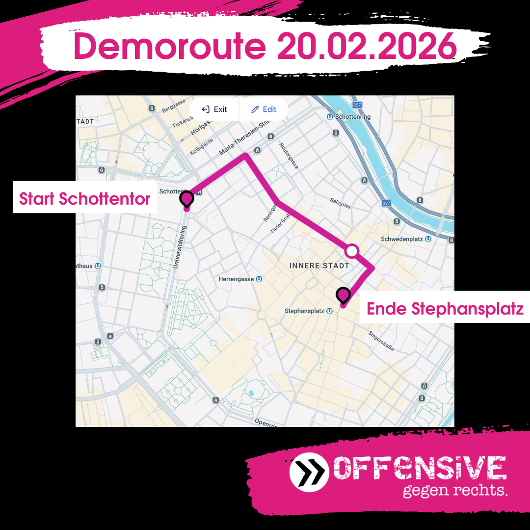 Die Route für die Demo gegen den sog. Akademikerball am 20.02.2026 ab 17 Uhr